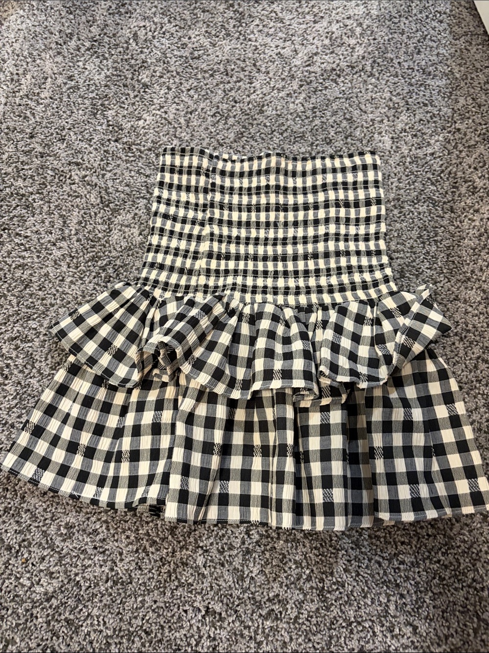 BB DAKOTA Black and White Gingham Ruffle Mini Skirt XS